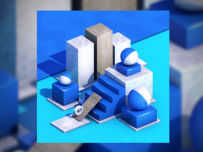 Indigo - Compositional Render Experiment 3d art blue cinema 4d composition design illustration maxon render white wood