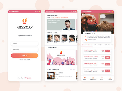 Appointment Booking App for Salon android app app screen appointment booking dashboard design flat logo minimal mobile mobile app salon saloon ui ux