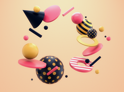Circularly offset abstract abstract art c4d cone cylinder cylinders illustration minimal motion design pink polkadots redshift spheres