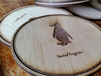Penguin Coaster coaster craft design engraved illustration lasercut logo penguin print wood