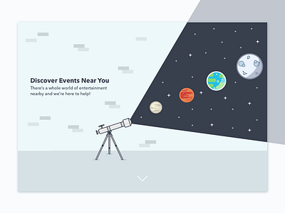 Discover Events discover events illustrstion landing page night sky stars telescope universe