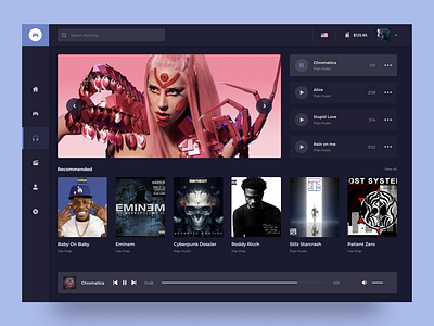 Music page dashboard