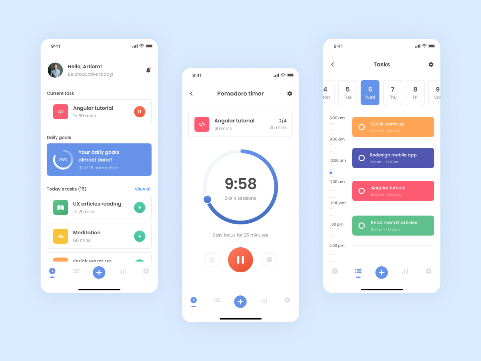 Pomodoro Timer App by Artiom Larin on Dribbble