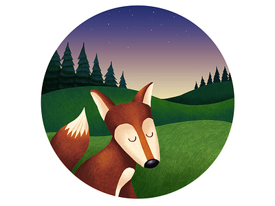 Mr Fox animal cute evening fox illustration landscape nature portrait sky stars woods