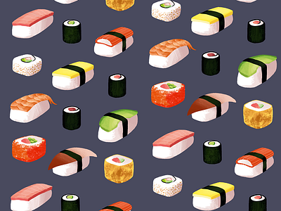 Sushi Pattern fish food illustration maki pattern salmon sushi