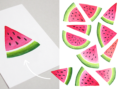 Watercolor Melons art exotic food fruit handdrawn illustration melon pattern seamless summer tropical watercolor