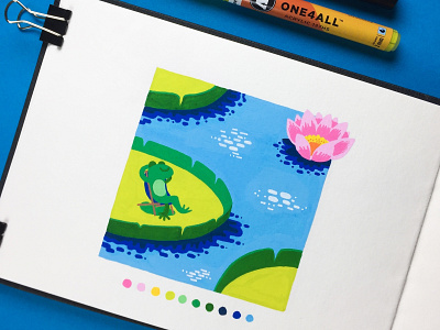 Inktober 2018 - Day 2 - Tranquil frog inktober inktober2018 molotow pond posca tranquil waterlilies