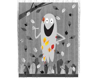 Gray Ghost childrensbooks fall ghost graveyard grayscale halloween illustration illustrator kidlitart leaves photoshop spooky