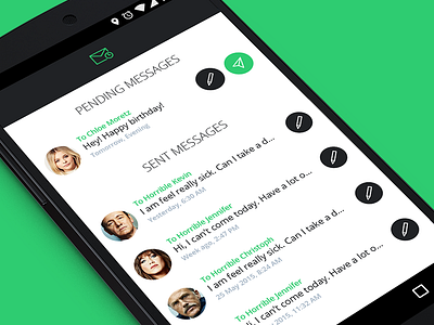 Pending / Sent Messages Screen (WIP) android app clean contacts edit flat list material design messages mobile ui