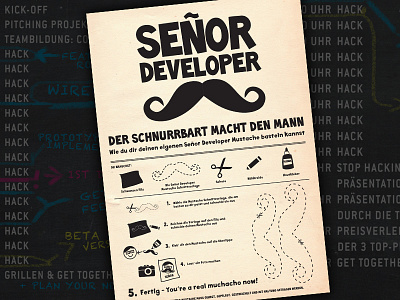 ADVANCE HACKATHON – Flyer & Poster beard design developer flyer hackathon hacker moustache mustache poster print