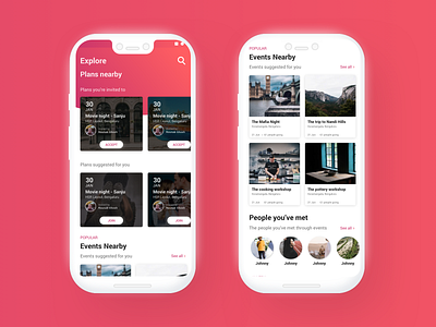 Home Screen - Kloh App accept android cards categories design dribbble event event app home home screen material design meets minimal mobile ui design navigation people social app ui ux