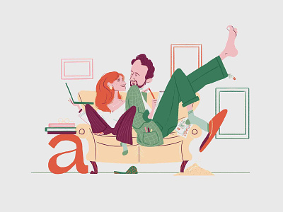 "Tiny couch, big love" comics couple illustration digital illustration family love portrait story