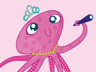 Octapus princess Character Design animal cartoon character design children illustration illustrator kids octapus outline pink vector