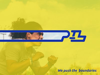 Performance + training brand blue brand capital dynamic elastic identity logo outline running sport type yellow