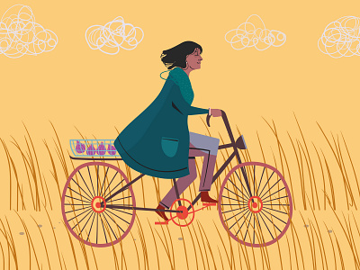 Blowing in the wind bicycle hair illustration illustrator line portrait vector wind woman