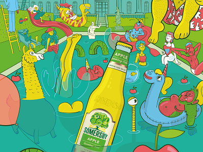 summer party - Somersby apple beer brand characters cider drink illustration illustrator party pool unpublished