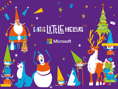 Santa's Little Helpers - the xmas gang adobe dog family flat gifts illustraion loop microsoft pai natal presents santa claus season vector walking cicle xmas