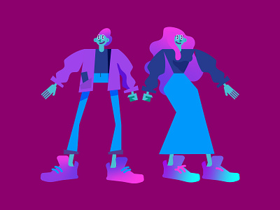Long leg characters character design characters fun gradient pallette tech vector