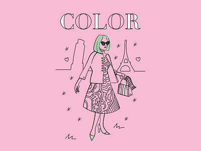 Color Girl dress fashion gift line moda painting book pink vector woman
