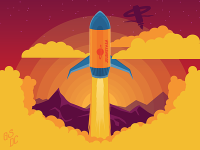 The Journeyman clouds fumes illustration illustrator orange purple space space shuttle space station spaceship vector