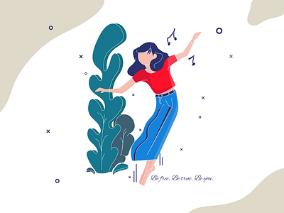 Free, Relaxed, Dancing Girl design flat free girl happy illustration love music relaxed vector