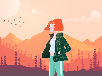 Camping Girl camping design flat free girl girl illustration girl power happy illustration love mountain nature relaxed sunny day top 10 vector warm warm colors