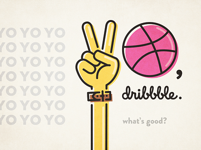 Yo, Dribbble! color offset debut hello illustration monoline peace yo