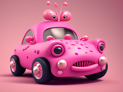 Pink MY Car 3d car cartoon cute design emoji funny happy illustration logo pink sad