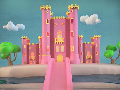 Castle PInk 3d cartoon castle color hassan pink
