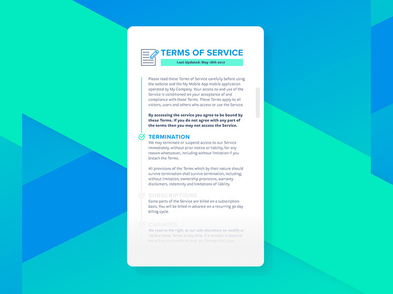 Daily UI No.89 daily design challenge terms of service ui design ui dailyui