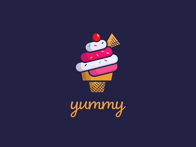 Yummy digital illustration drawing flat ice cream ice cream cone icon illustration