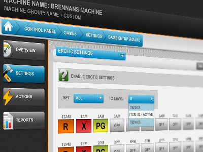 Control Panel - Erotic Settings blue breadcrumbs control panel dashboard drop down erotic how to html icons touchscreen ui