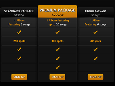 Musicati Packages button dark music packages pricing chart promo