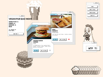 Retro plant based cafe site brutalism figma hamburger menu pixelated retro ui vegan vegetarian website