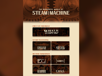 The Wonderful World of Steam and Machine brown retro steampunk typography victorian vintage web web design