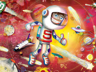 Astronaut and space stuff aliens astronaut character comet drawing illustration satellite space space ship