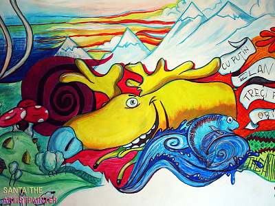 Livingroom 4x1,5m mural painting acrylic character drawing mural drawing painting wall