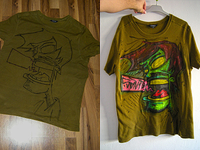 Grog ink and oil paint on T-shirt