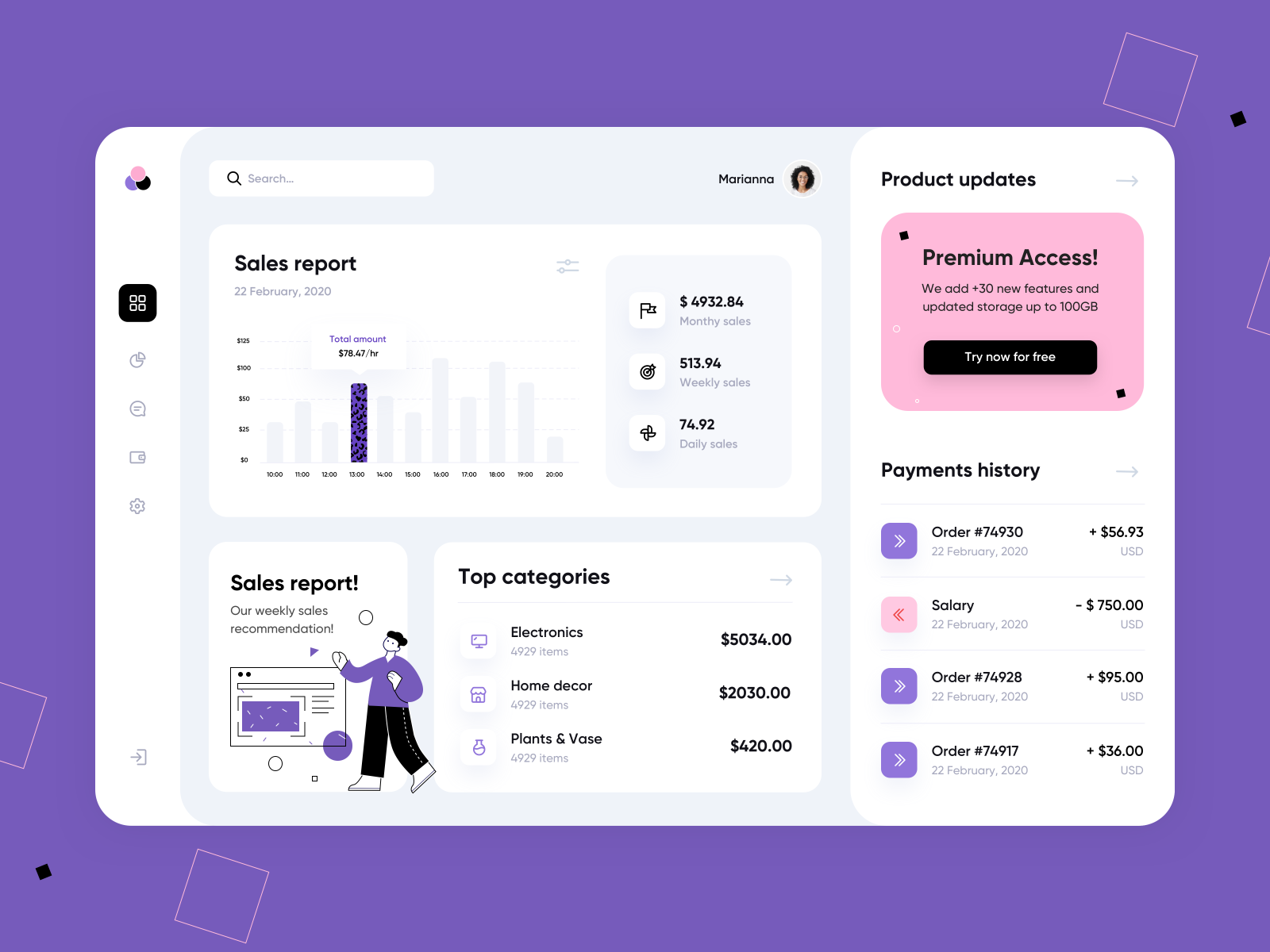 Finance  app concept by Zoia Maltseva for Arounda on Dribbble
