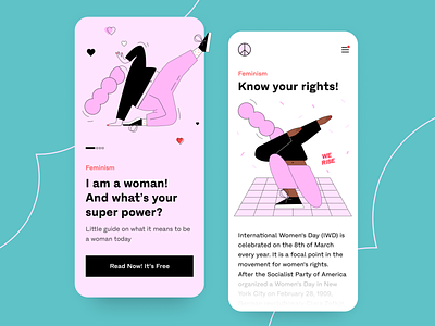Mobile App Concept - A Guide to Feminism arounda concept ebook feminine feminism girls power illustrator magazine mobile app mobile apps post uidesign woman
