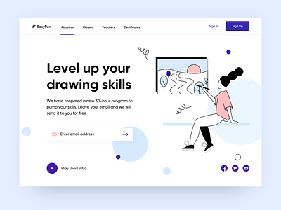 Landing page concept - Online Drawing school architecture arounda branding concept design digital product drawing figma girl illustration illustrator interface landing page school typography ux web