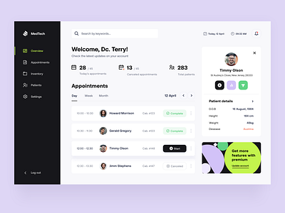 MedTech - Web application appointments dashboard doctors healthcare patients pattern schedule ui design ux design web application
