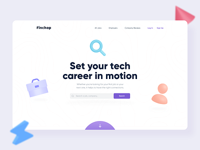 Finchop Recruitment Header 3d illustrator job pastel recruitment search ui design website