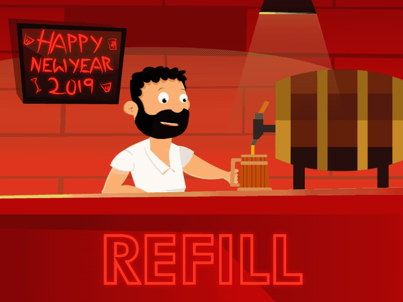 New Year animation beer character gif motion graphics new year refill