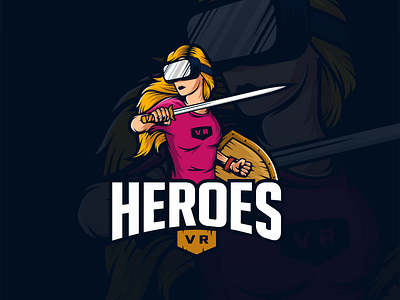 Heroes VR Logo branding character design esport gaming girl girls hero icon logo logo design mascot virtual reality vr
