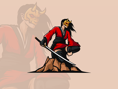 Samurai Warrior Logo black branding design esport girl icon illustration logo logo design mascot red samurai vector women