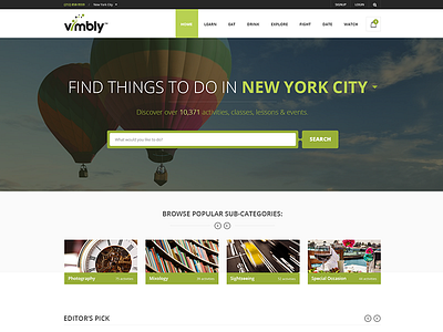 Vimbly - Homepage activities events green homepage images landing page sliders testimonial travel