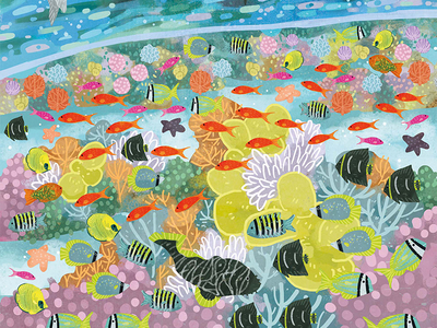Great Mayan Coral Reef bookillustration fish nature ocean reef stickerbook underwater