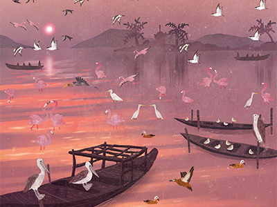 Chilika Lake birds bookillustration illustration nonfiction pink stickerbook