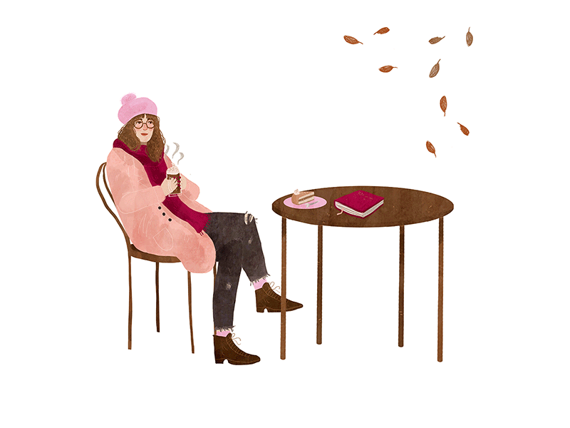 hot cocoa animatedgif animation autumn cute editorial gif girl illustration